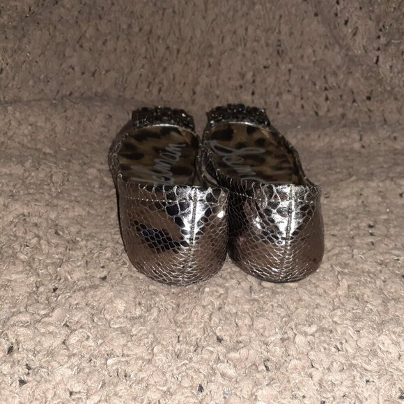 SAM EDELMAN-Caper-Metallic Snakeskin Ballet-Rhinestone Embellished-Sz 37.5-EX - Picture 6 of 8